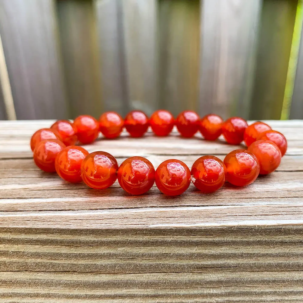 Natural Carnelian 10mm Beaded Bracelet