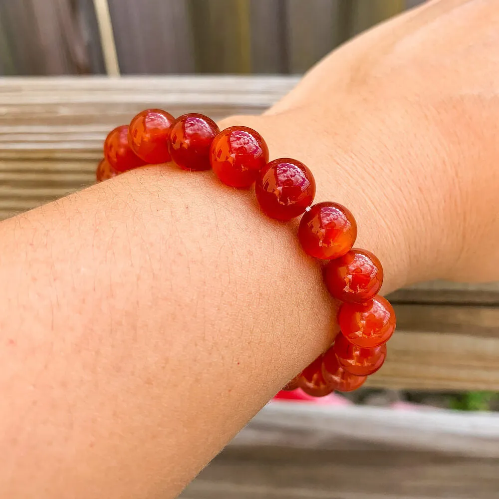 Natural Carnelian 10mm Beaded Bracelet