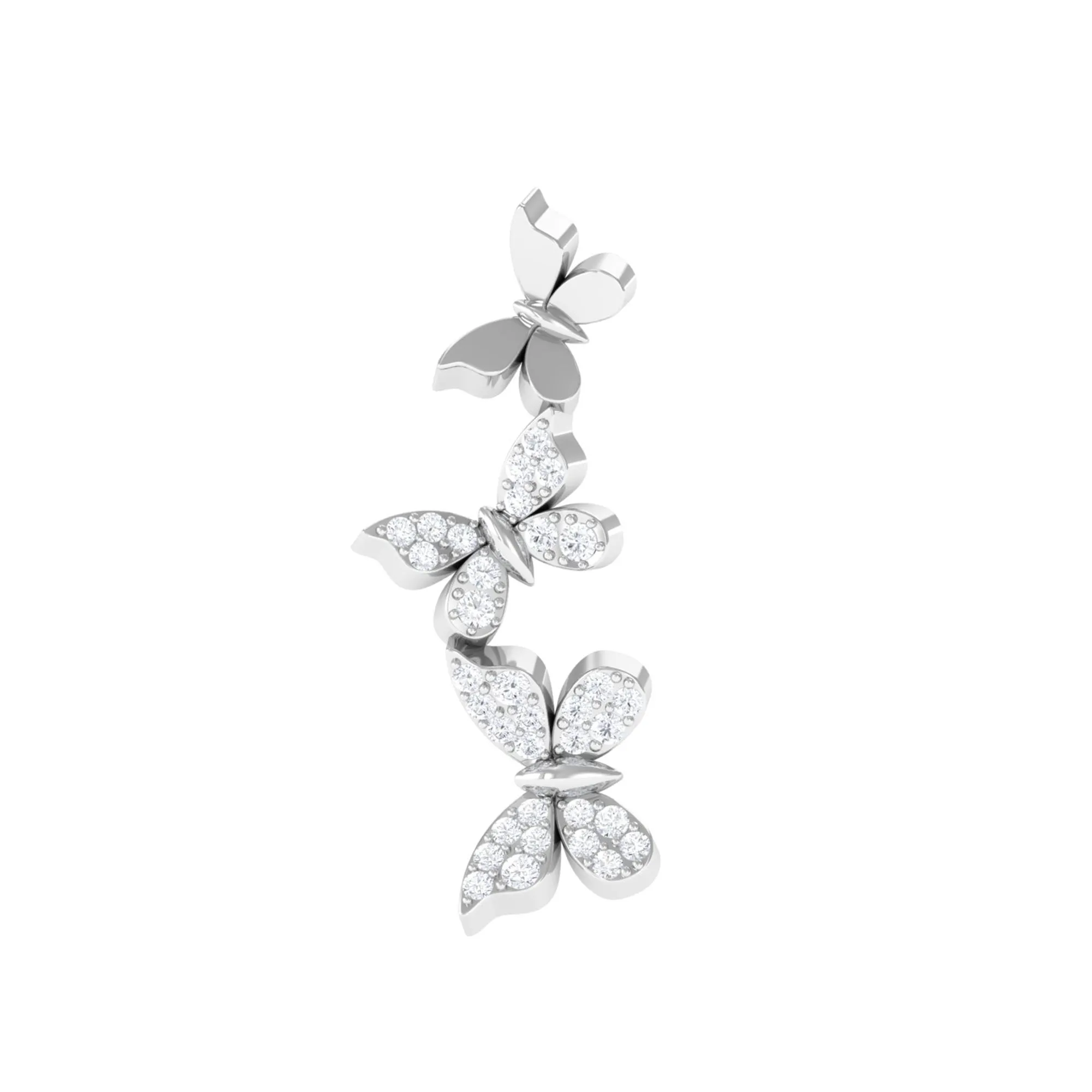 Natural Diamond Butterfly Crawler Earring for Helix Piercing