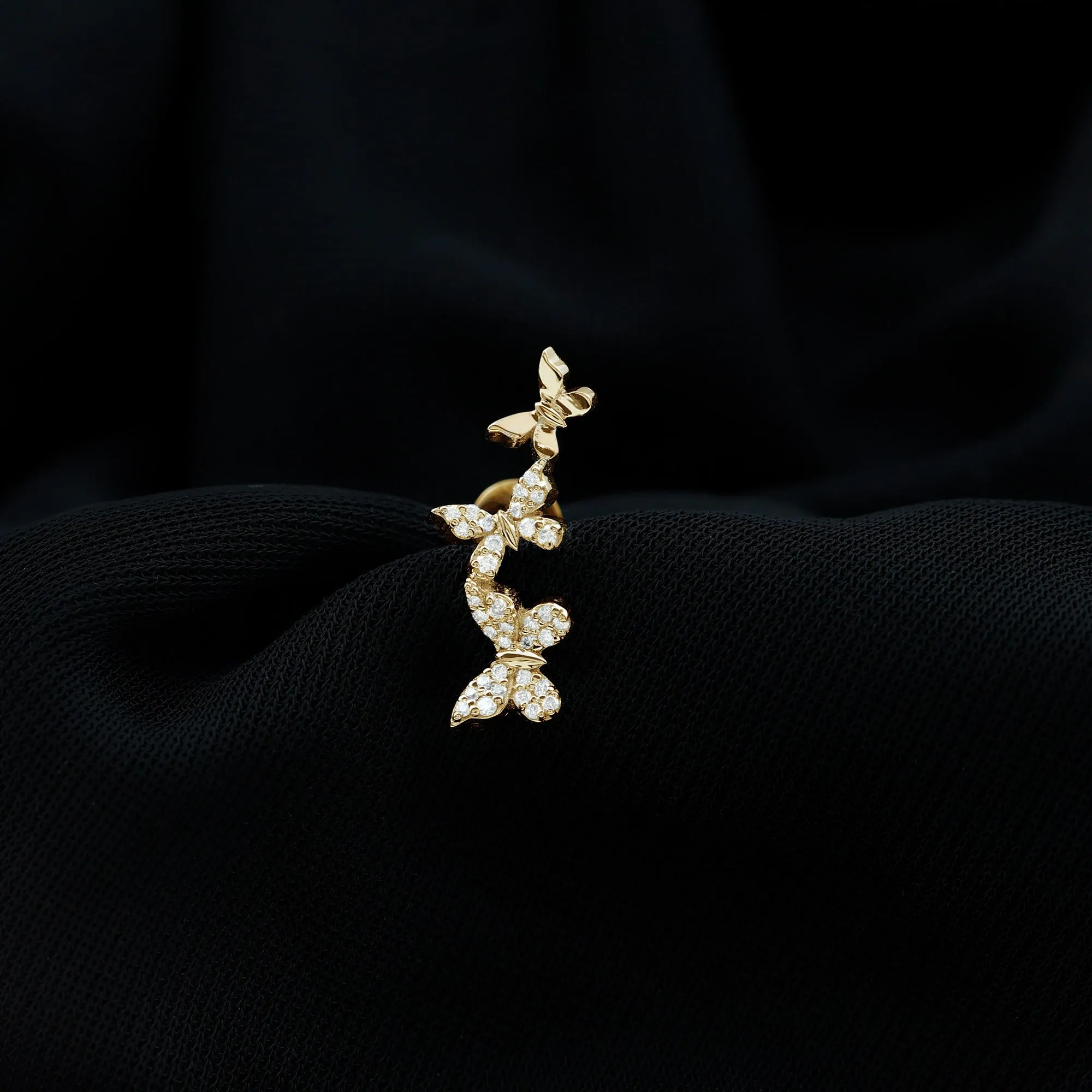 Natural Diamond Butterfly Crawler Earring for Helix Piercing