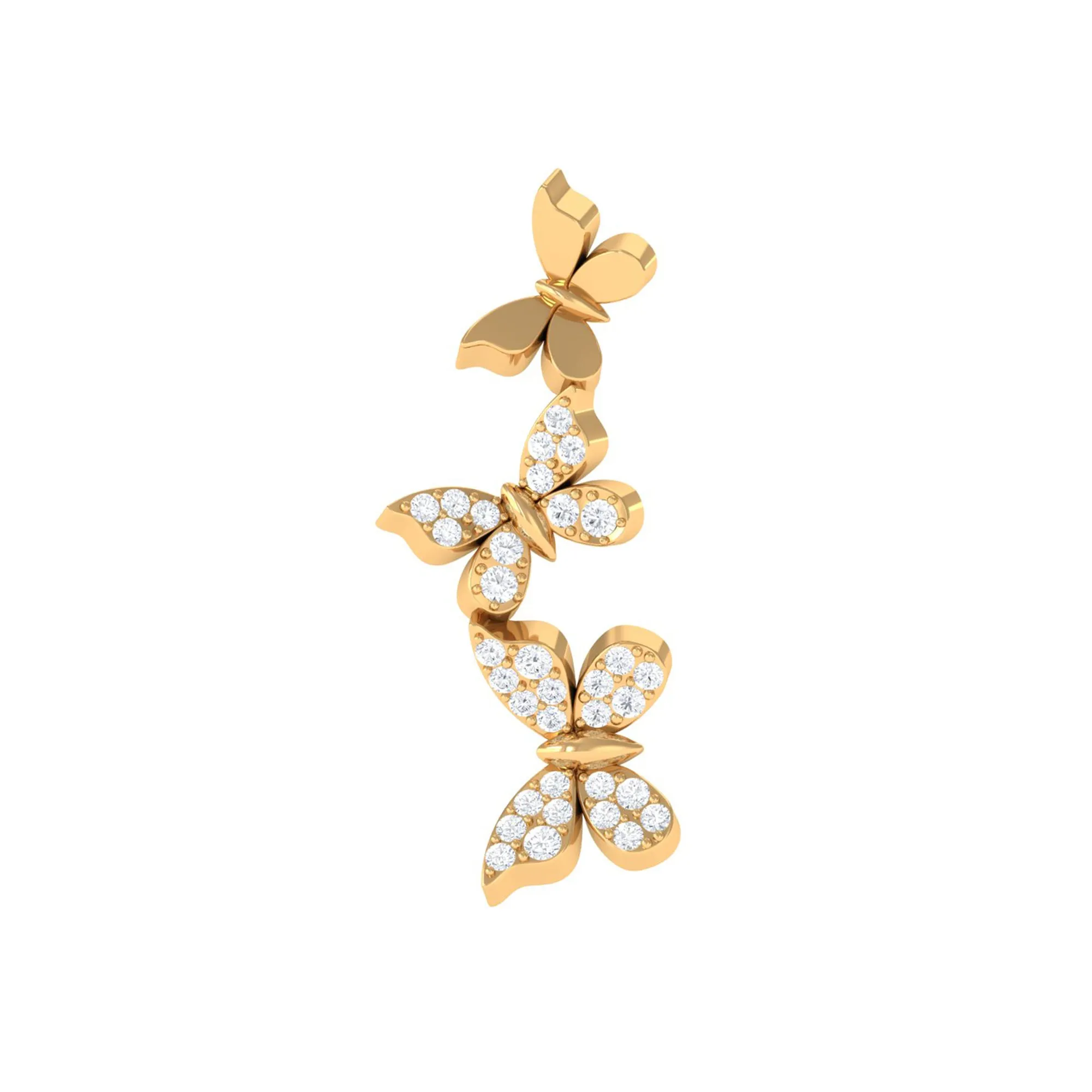 Natural Diamond Butterfly Crawler Earring for Helix Piercing