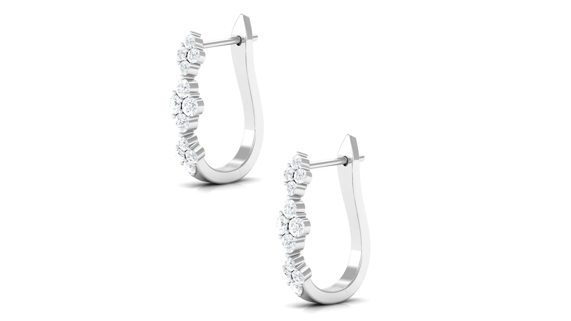 Natural Diamond J Hoop Earrings with Latch Back