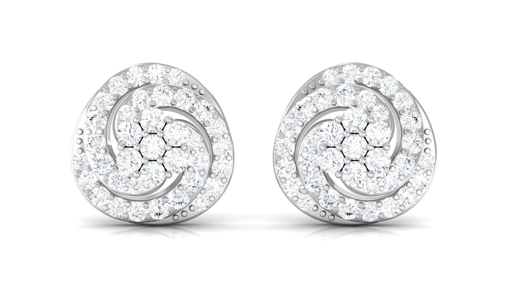 Natural Diamond Swirl Stud Earrings with Screw Back