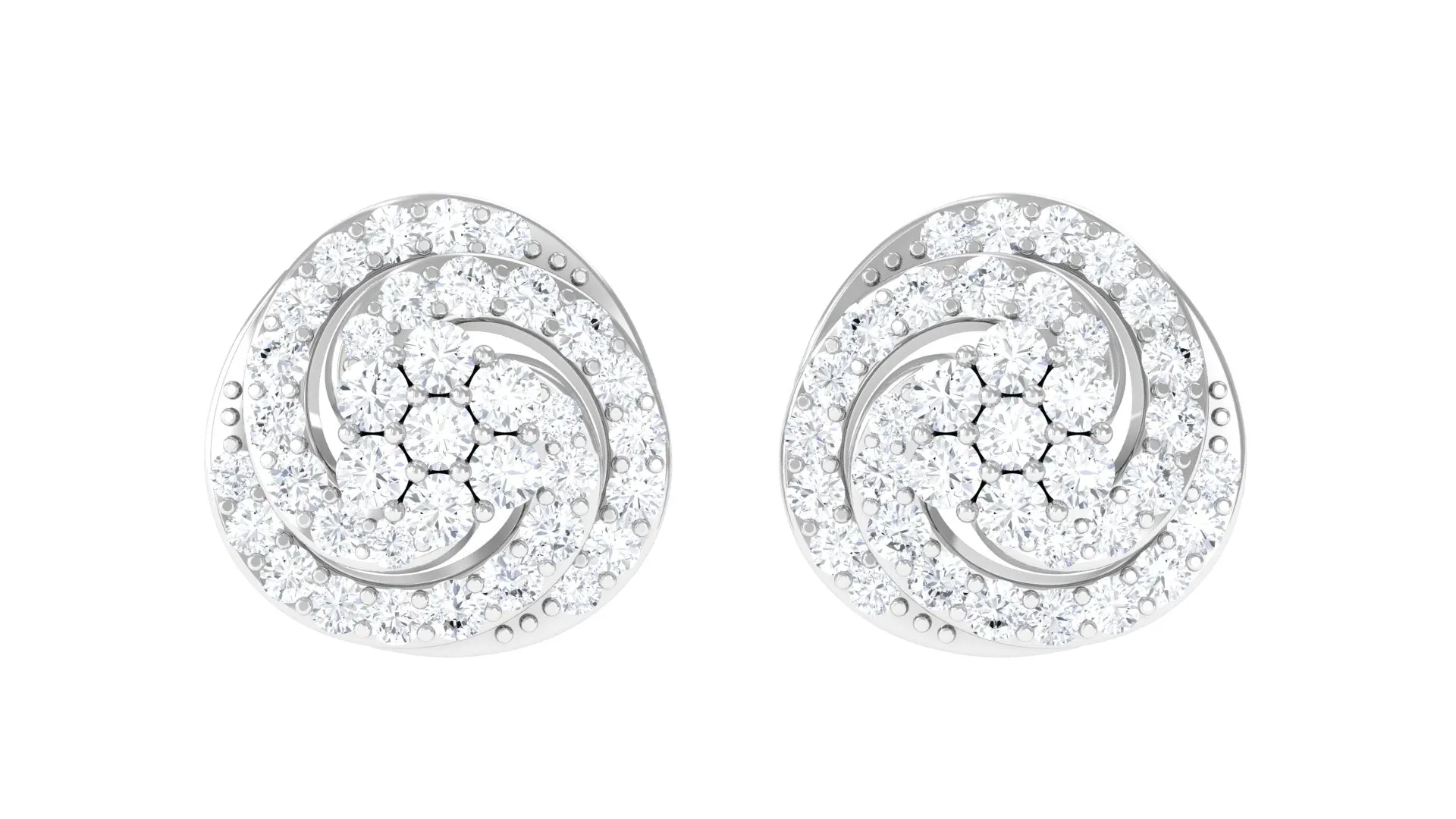 Natural Diamond Swirl Stud Earrings with Screw Back