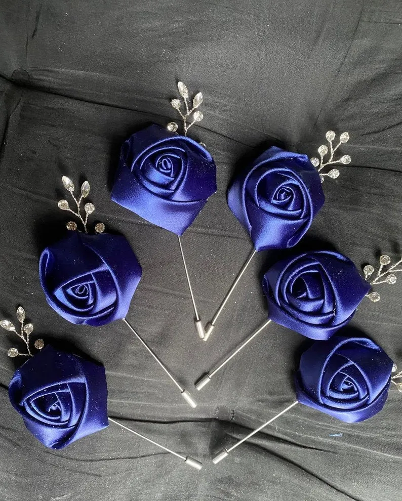 Navy Satin Roses Budget Brooch Bouquet or DIY KIT ~BM008