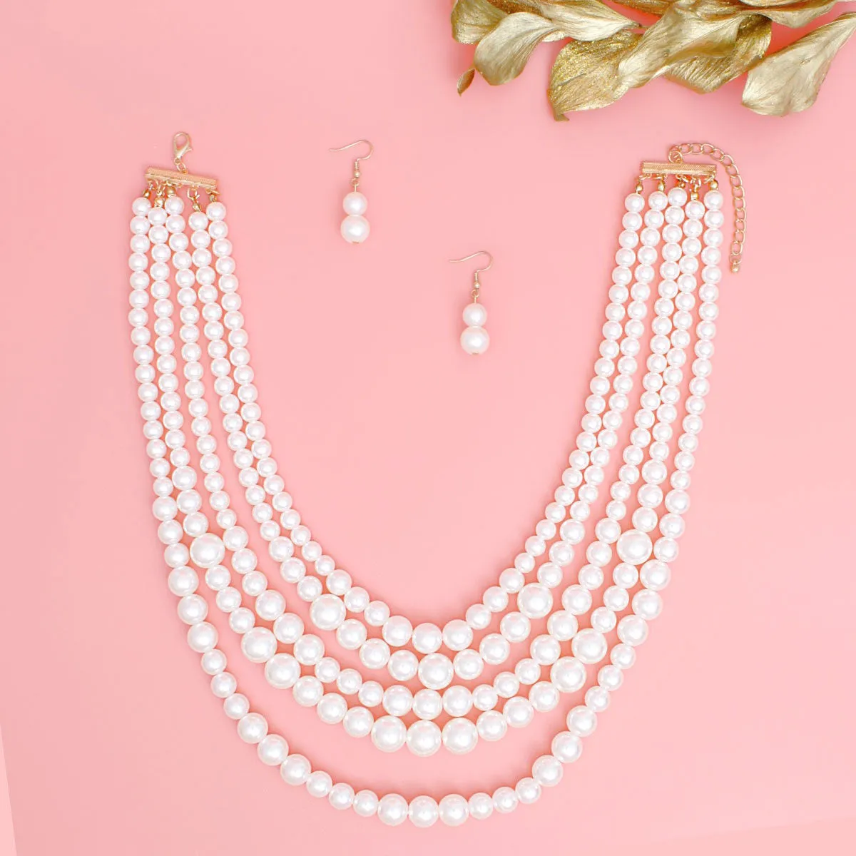 Necklace Cream Pearl 5 Strand Wide Layer Set