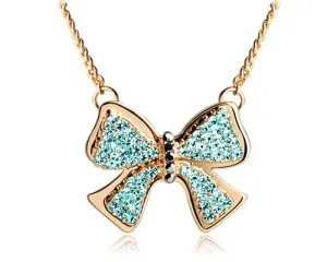 Noble Bow-knot Gold Crystal Necklace - Ice Blue