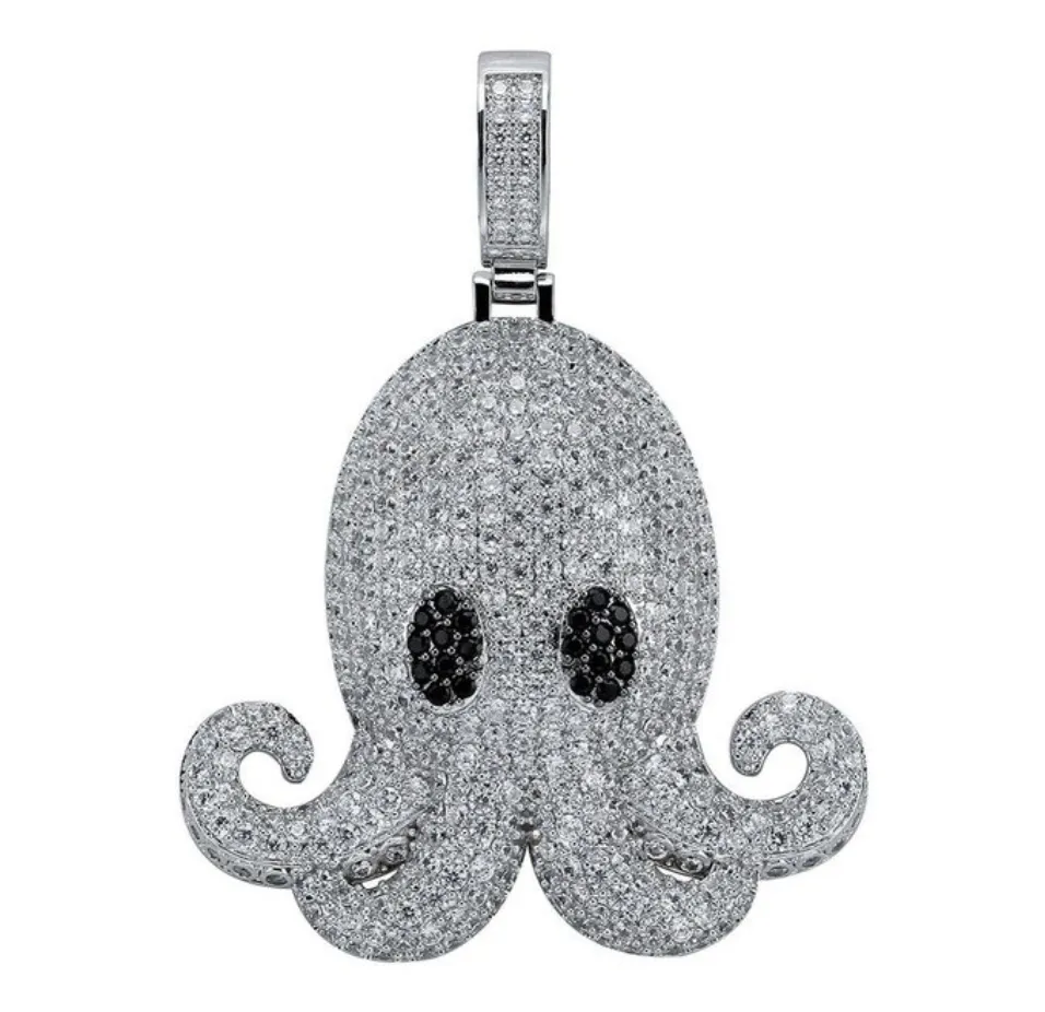 Octopus Necklace Simulated Diamond Octopus Pendant Chain Octopus Iced Out Hip Hop Jewelry Gold Silver Color Metal Alloy 24in.