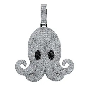 Octopus Necklace Simulated Diamond Octopus Pendant Chain Octopus Iced Out Hip Hop Jewelry Gold Silver Color Metal Alloy 24in.