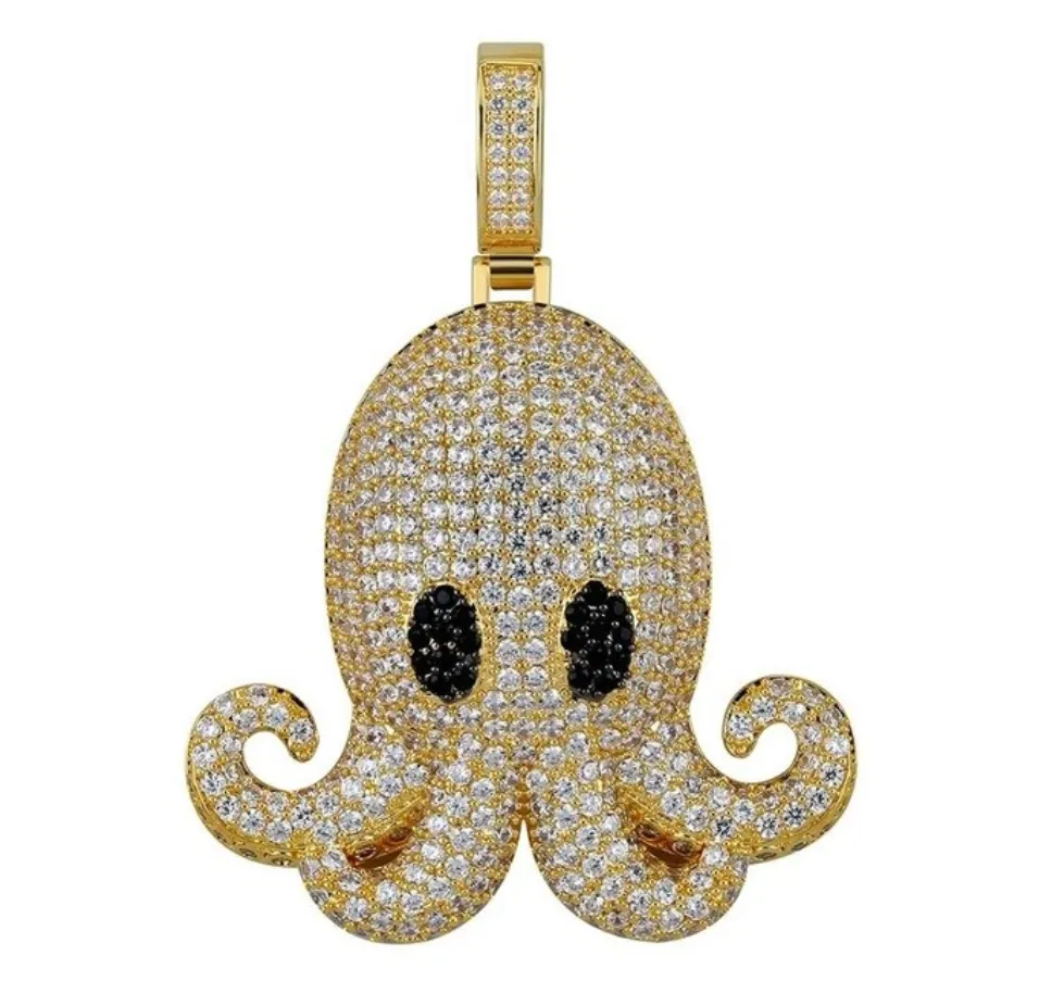 Octopus Necklace Simulated Diamond Octopus Pendant Chain Octopus Iced Out Hip Hop Jewelry Gold Silver Color Metal Alloy 24in.