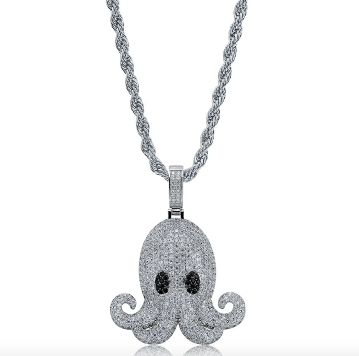 Octopus Necklace Simulated Diamond Octopus Pendant Chain Octopus Iced Out Hip Hop Jewelry Gold Silver Color Metal Alloy 24in.