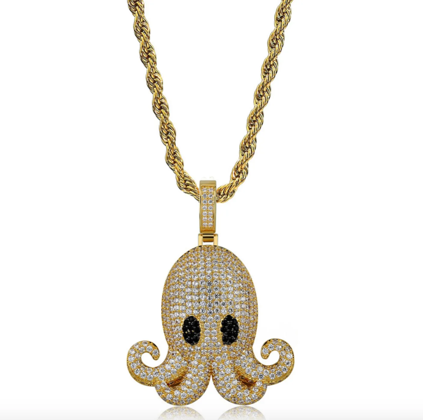 Octopus Necklace Simulated Diamond Octopus Pendant Chain Octopus Iced Out Hip Hop Jewelry Gold Silver Color Metal Alloy 24in.