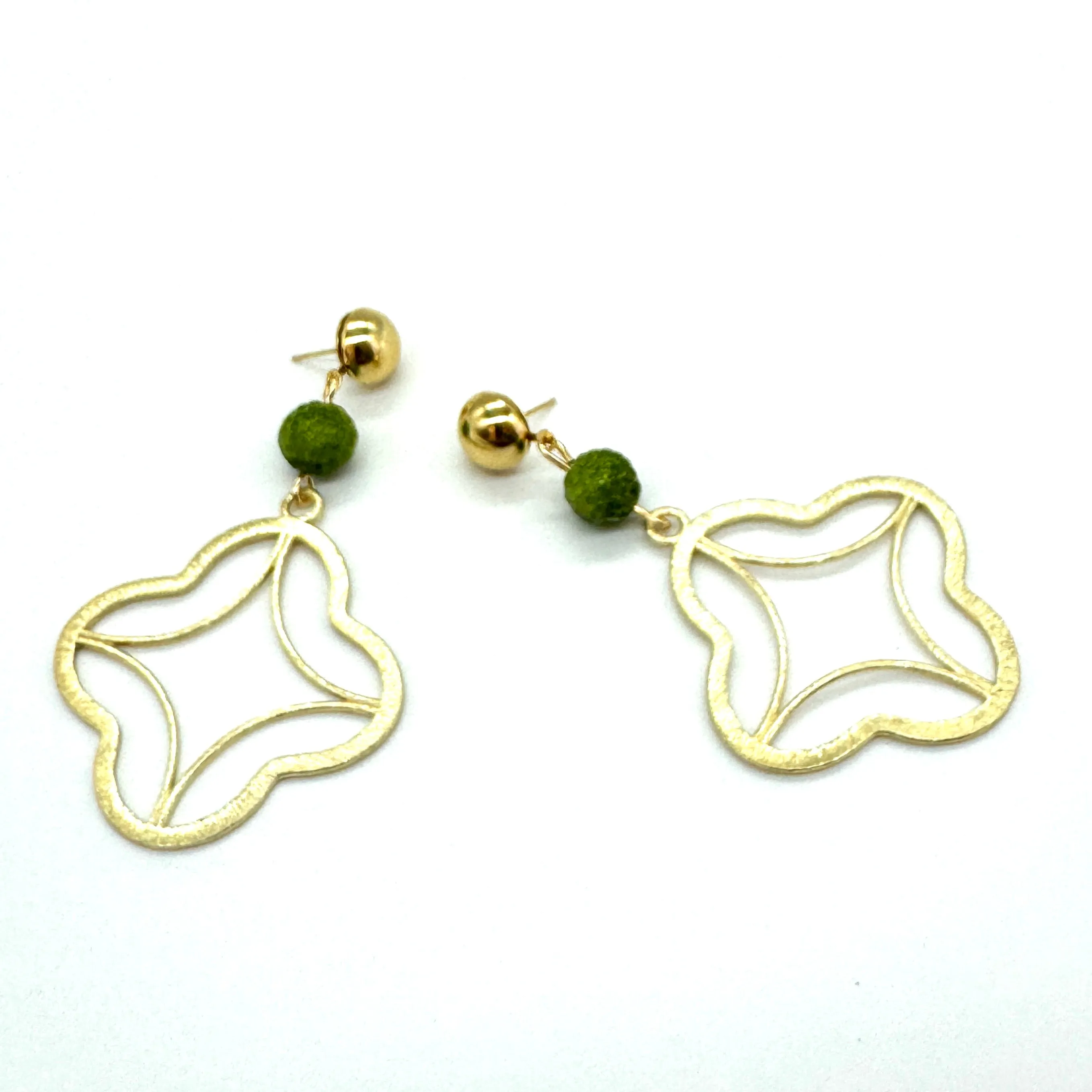 Olive Sugar Bead Medallion Earrings