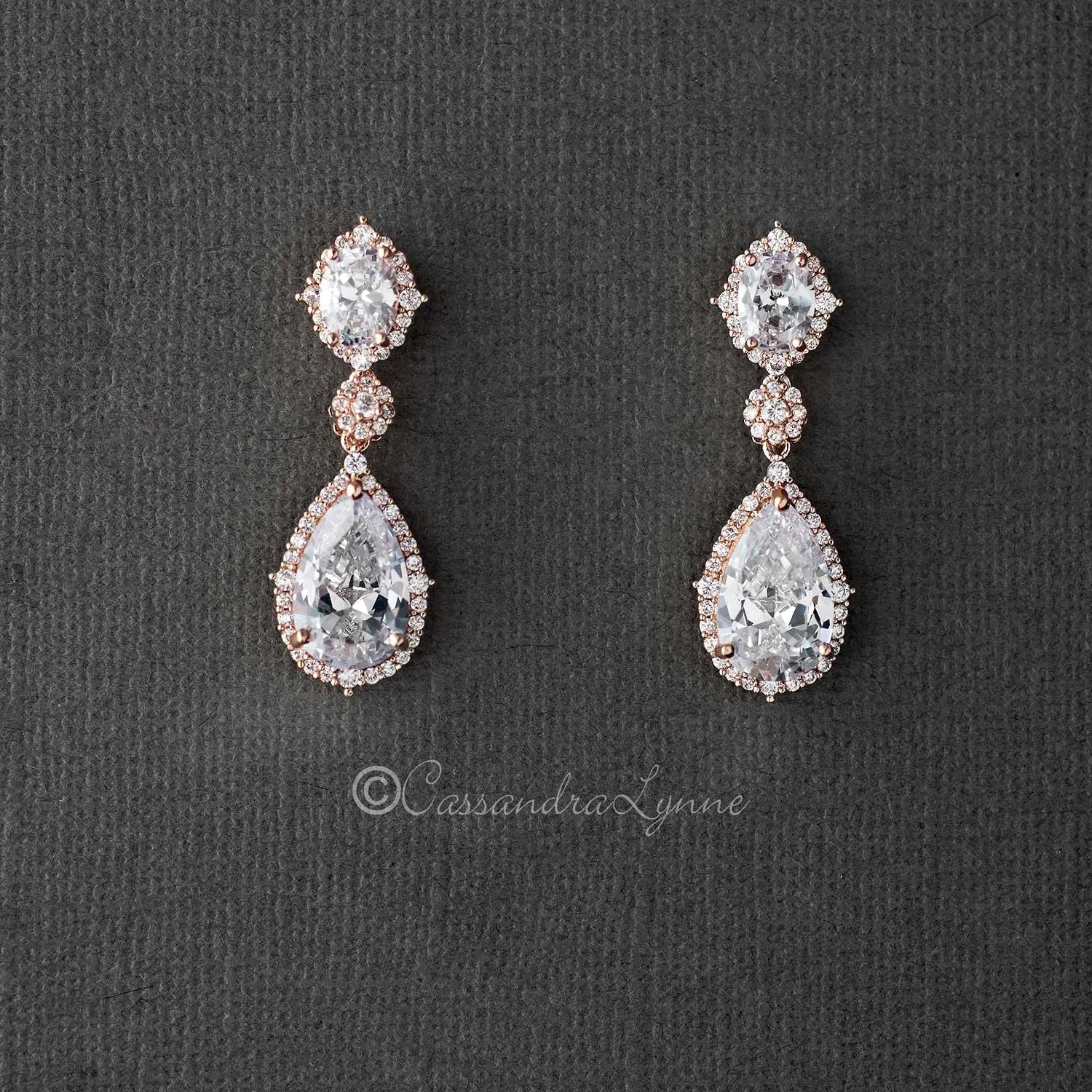 Oval and Water Drop Cubic Zirconia Earrings