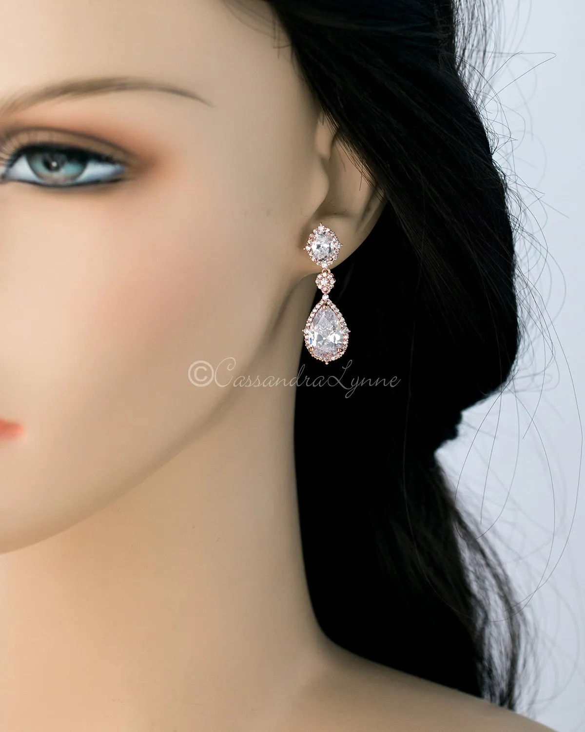 Oval and Water Drop Cubic Zirconia Earrings