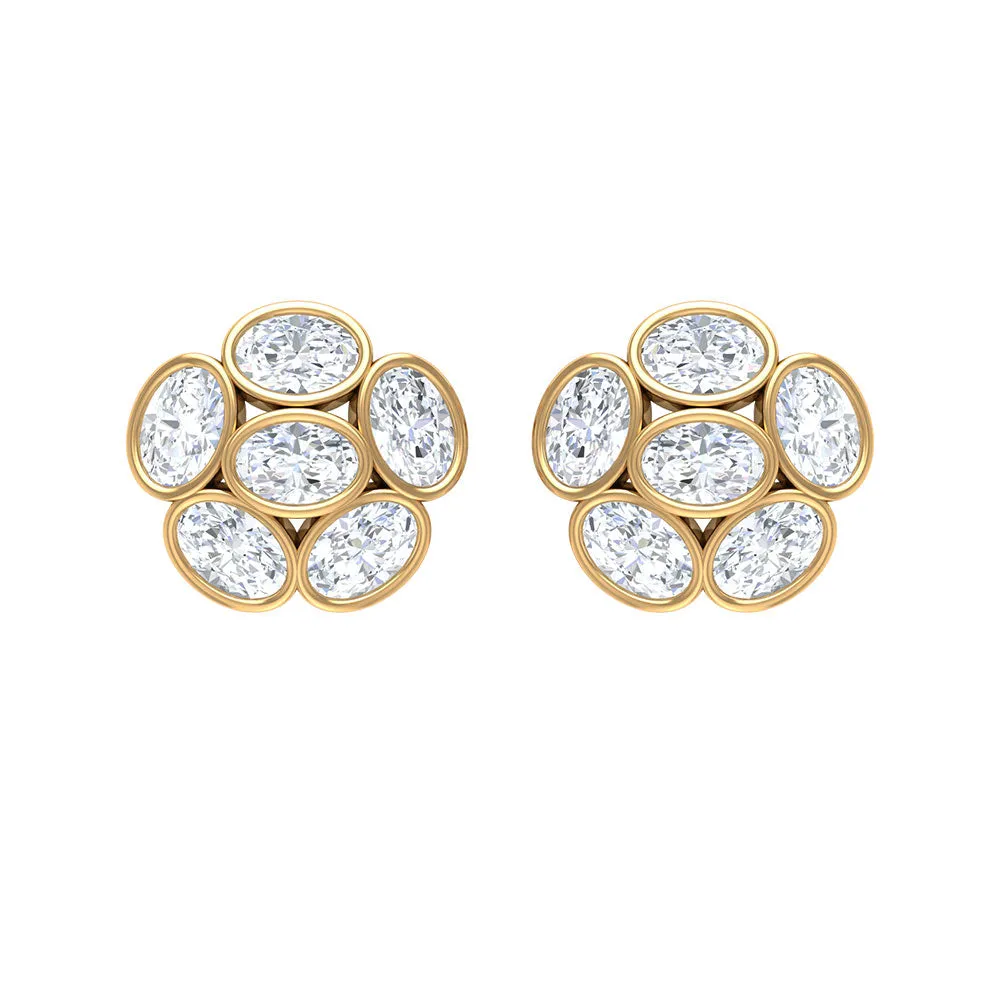 Oval Shaped Diamond Cluster Stud Earrings