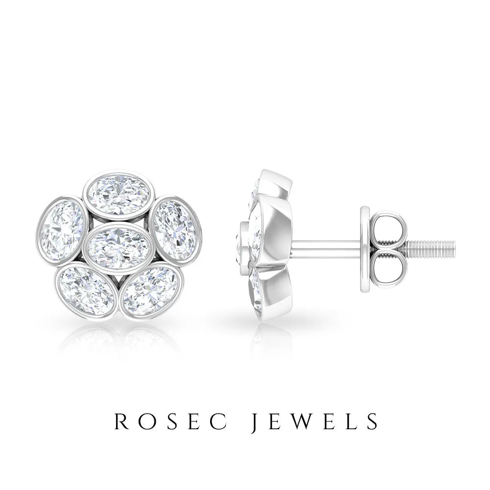 Oval Shaped Diamond Cluster Stud Earrings