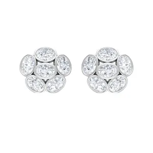 Oval Shaped Diamond Cluster Stud Earrings