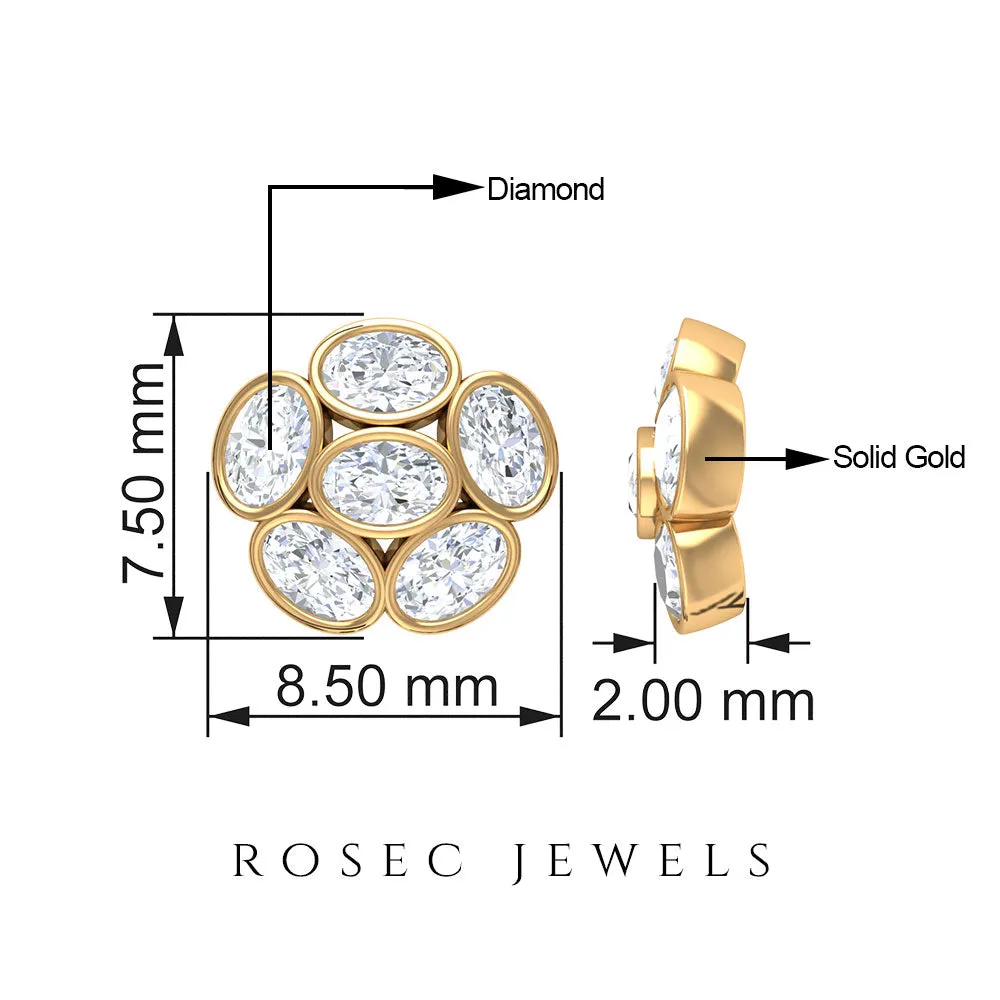 Oval Shaped Diamond Cluster Stud Earrings