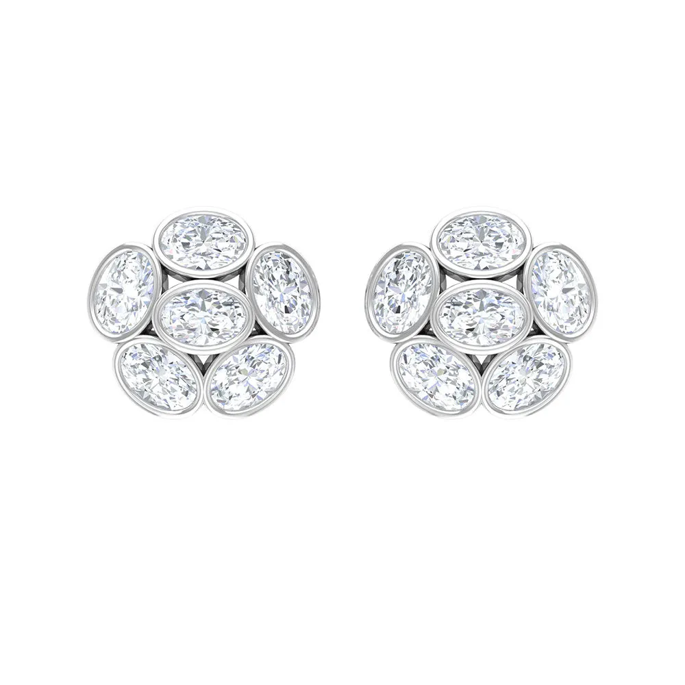 Oval Shaped Diamond Cluster Stud Earrings