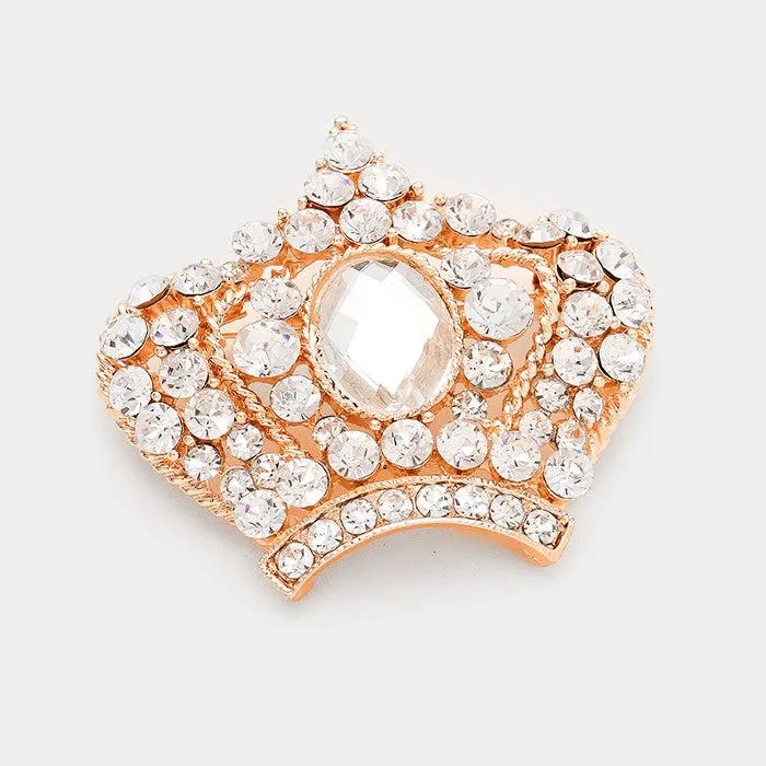 Pave Crystal Crown Rose Gold Pin Brooch