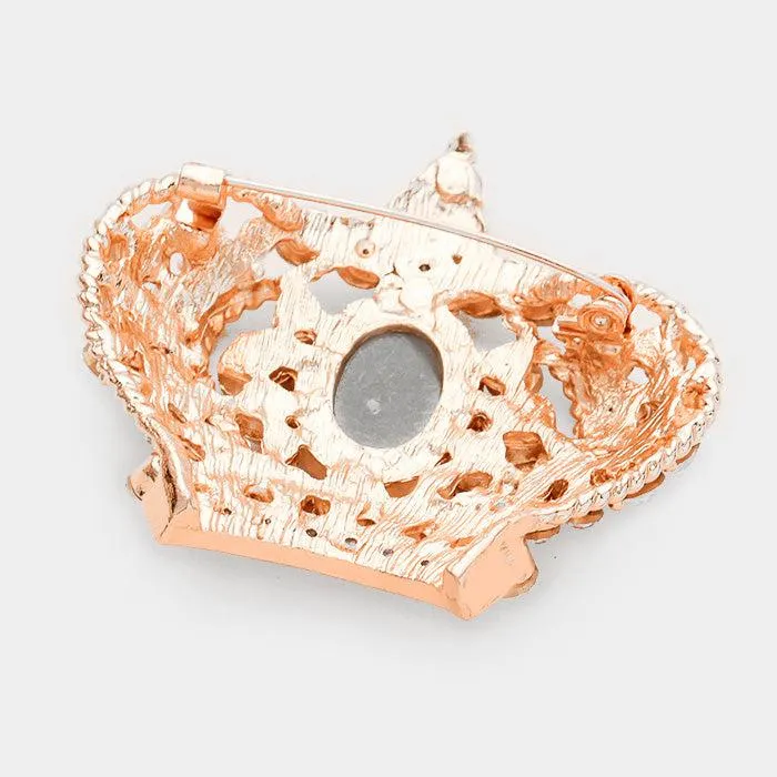 Pave Crystal Crown Rose Gold Pin Brooch