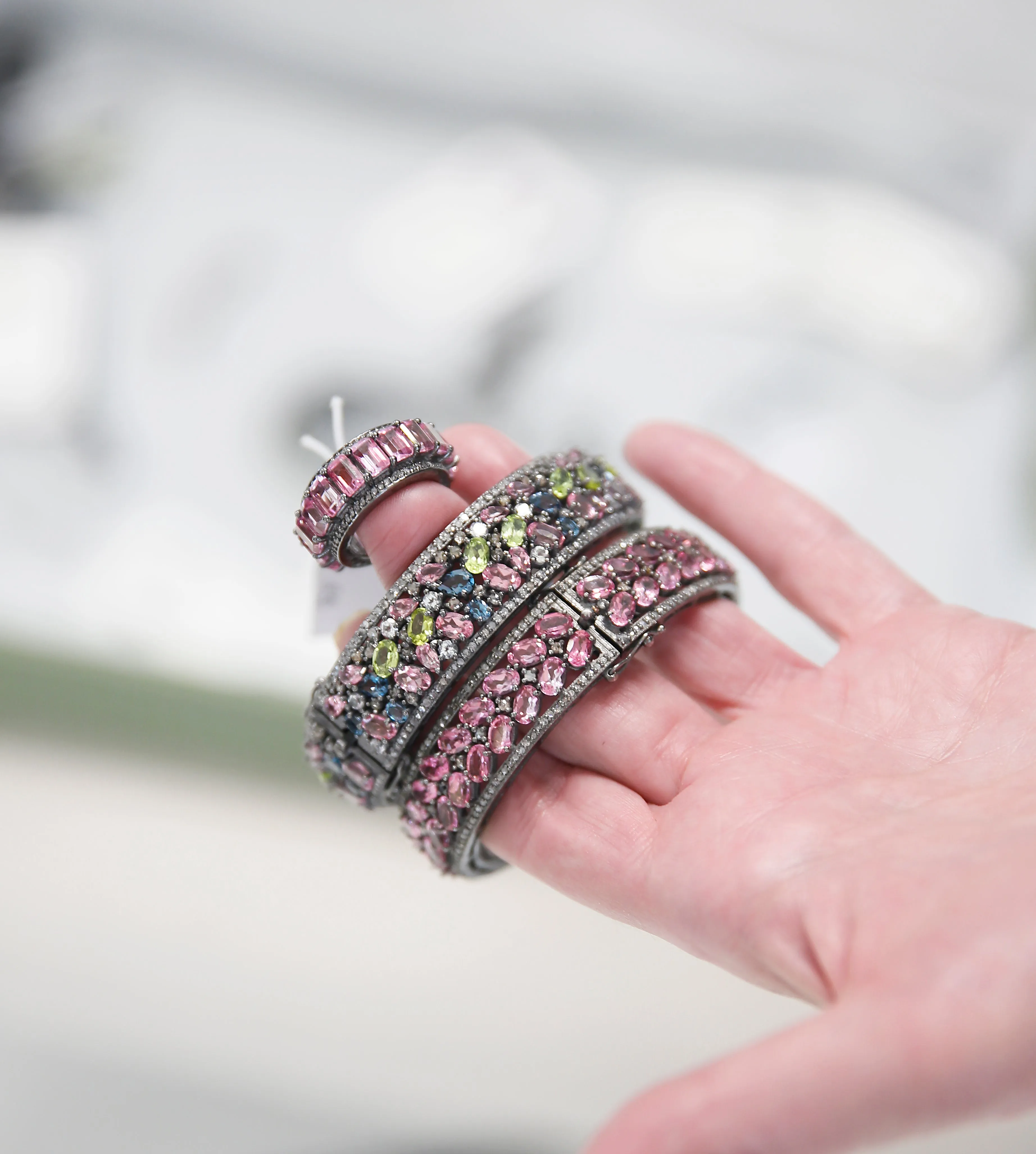 Pave Diamond and Gemstone Bangles