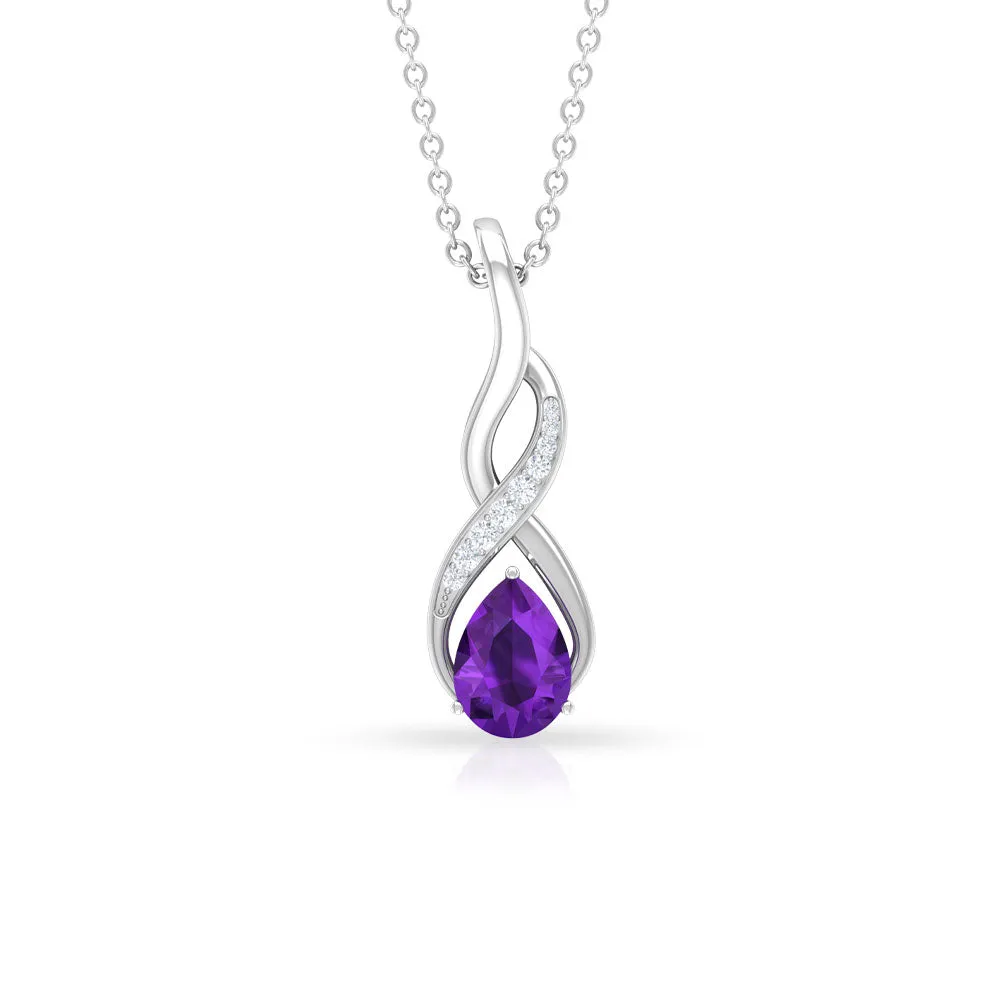 Pear Cut Amethyst and Diamond Infinity Pendant Necklace