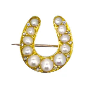 Pearl & Diamond Horse Shoe Brooch