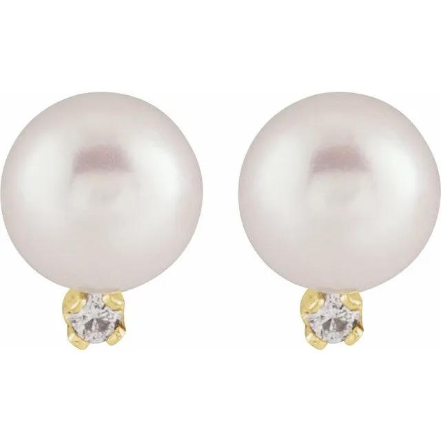 Pearl and Natural Emerald 14k Gold Post Earrings