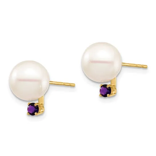 Pearl and Natural Emerald 14k Gold Post Earrings