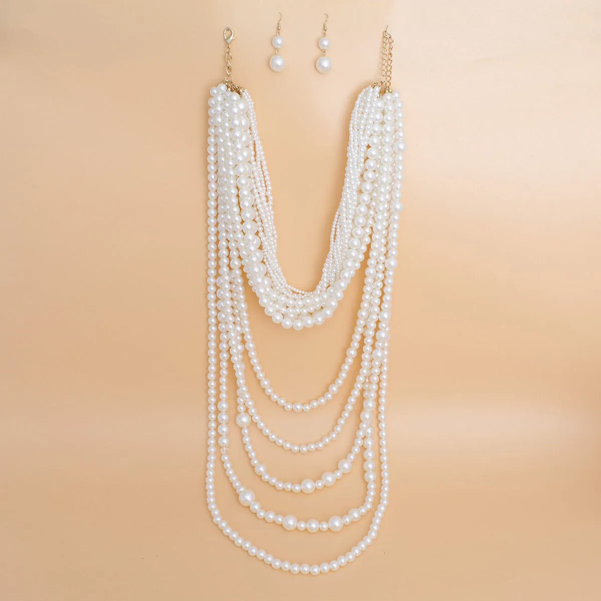 Pearl Necklace Cream Cluster Long Set for Women