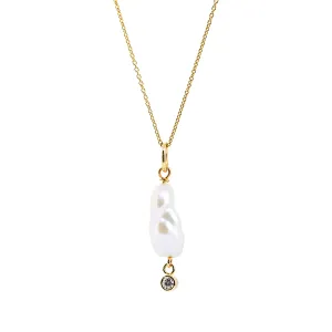 Pearl with Hanging Diamond Pendant / Necklace, Solid Gold