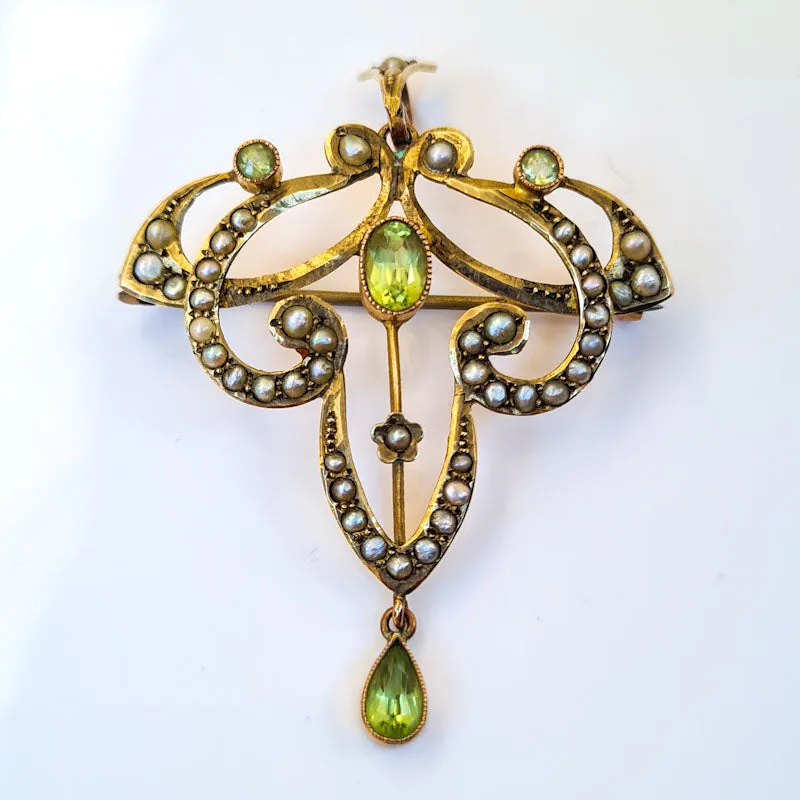 Peridot & Seed Pearl Pendant/Brooch