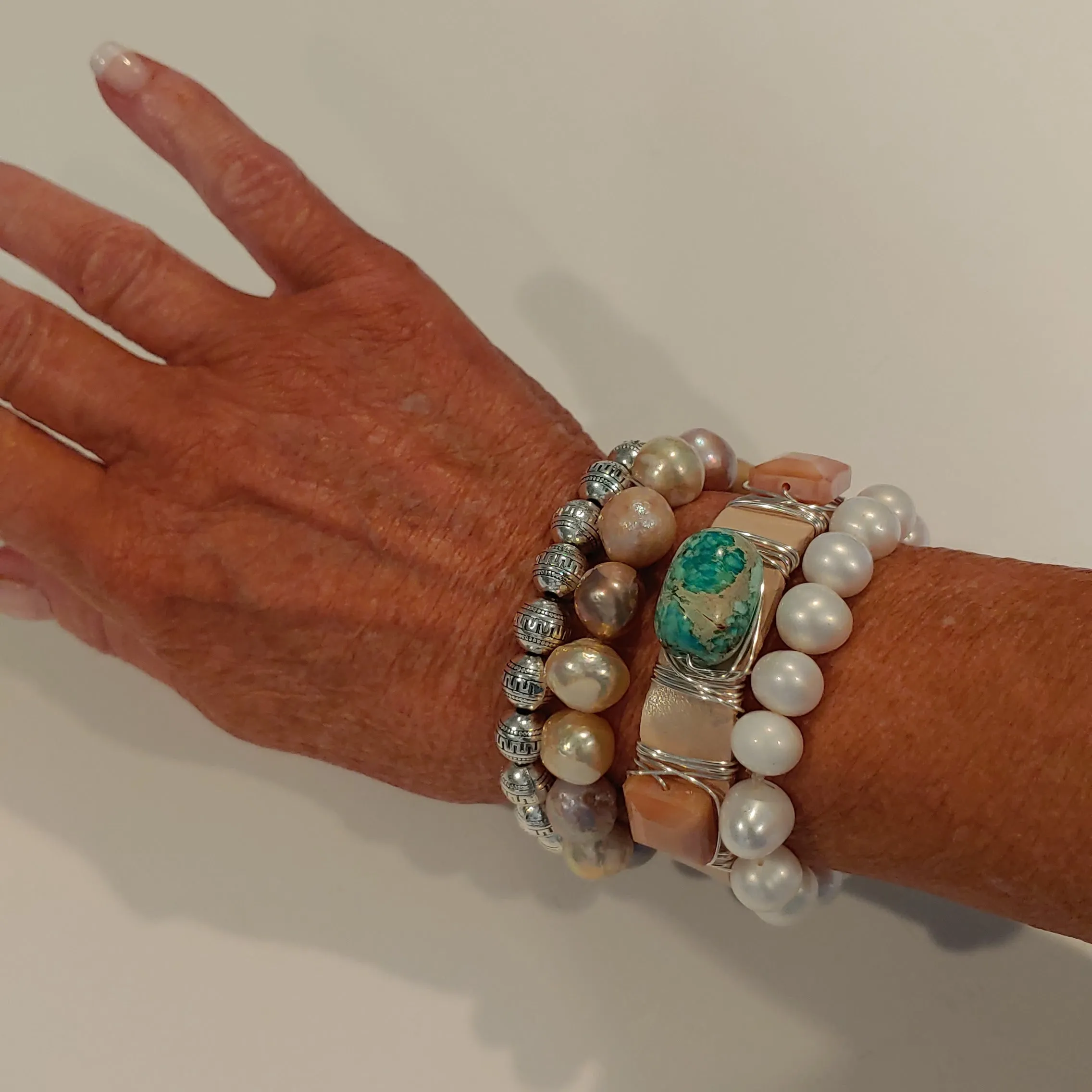 Pink, Aqua, Pearl Bracelet Stack Set