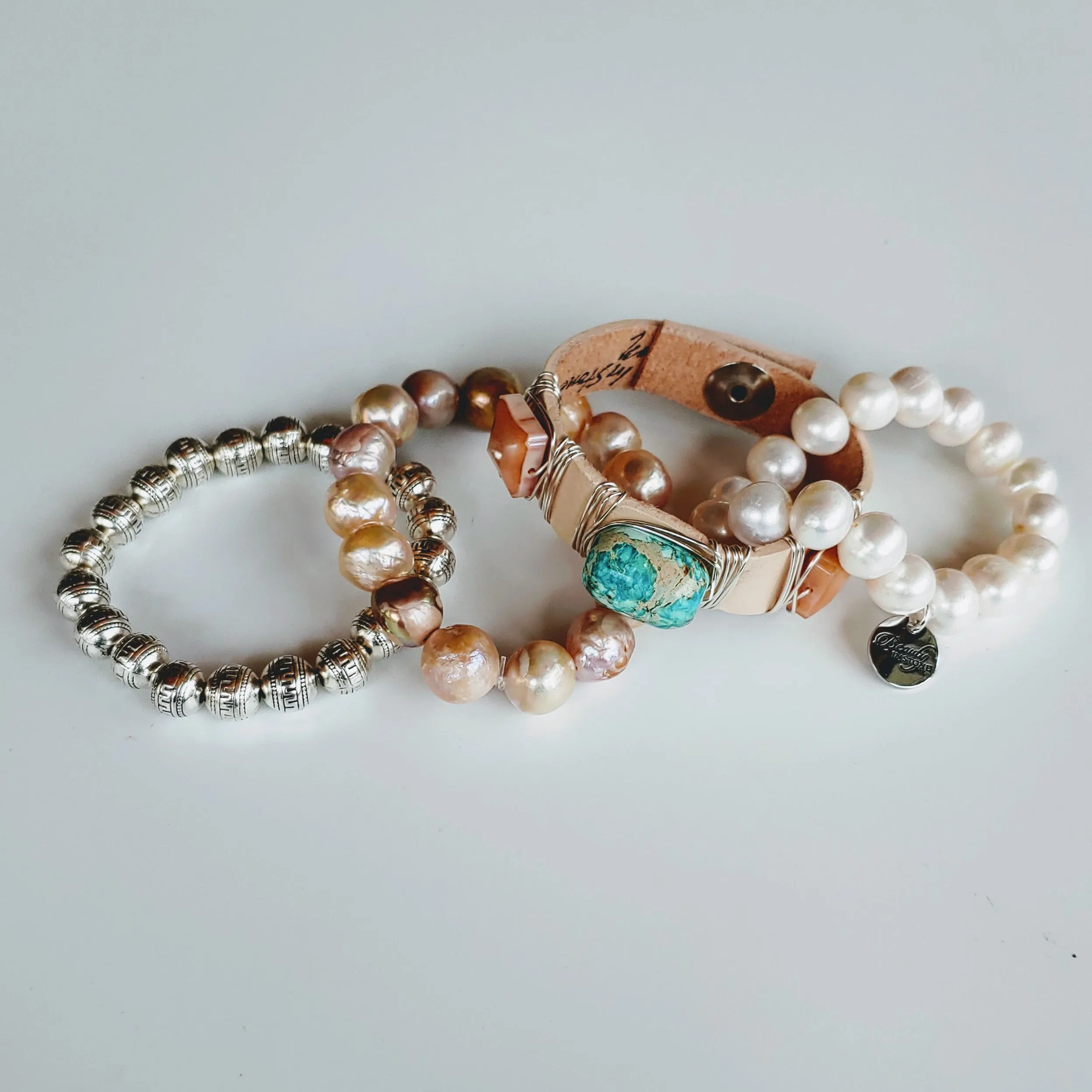 Pink, Aqua, Pearl Bracelet Stack Set