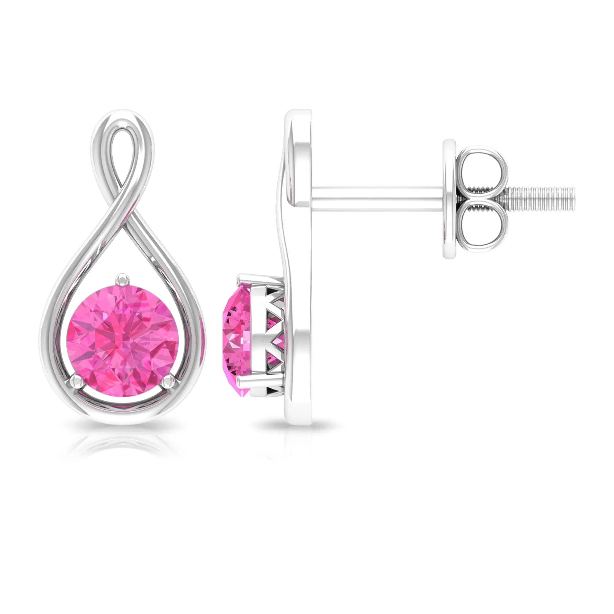 Pink Sapphire Solitaire Infinity Stud Earrings