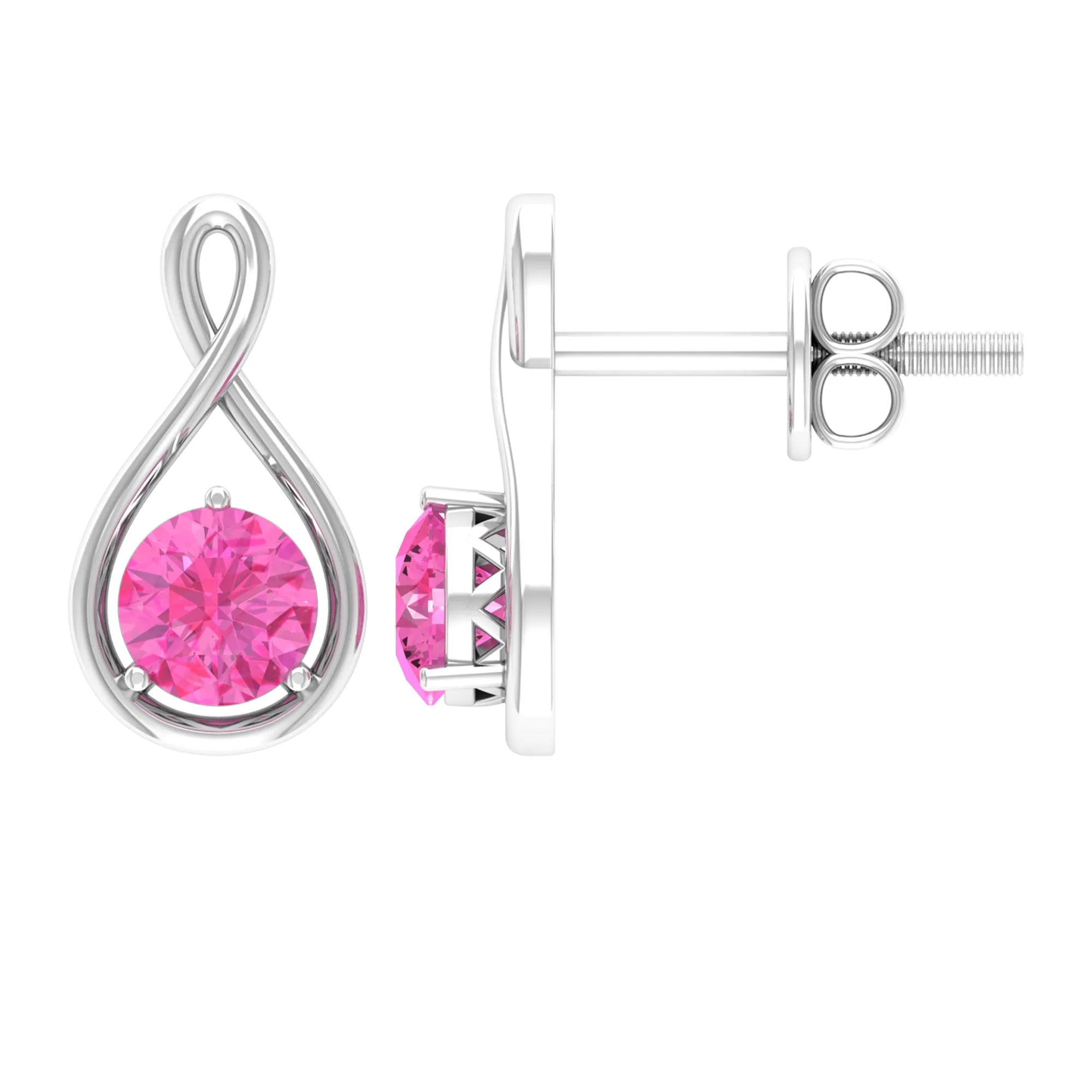 Pink Sapphire Solitaire Infinity Stud Earrings