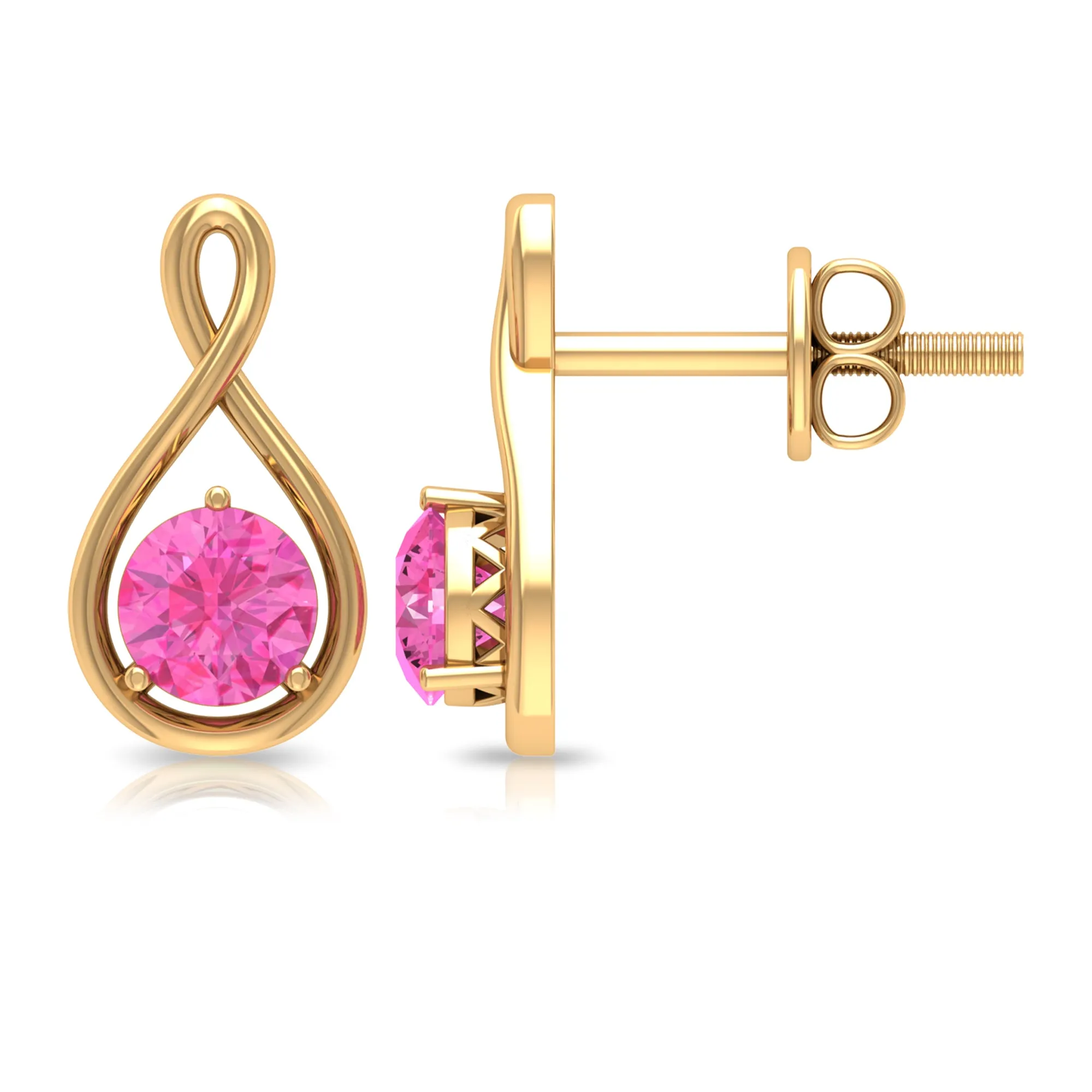 Pink Sapphire Solitaire Infinity Stud Earrings