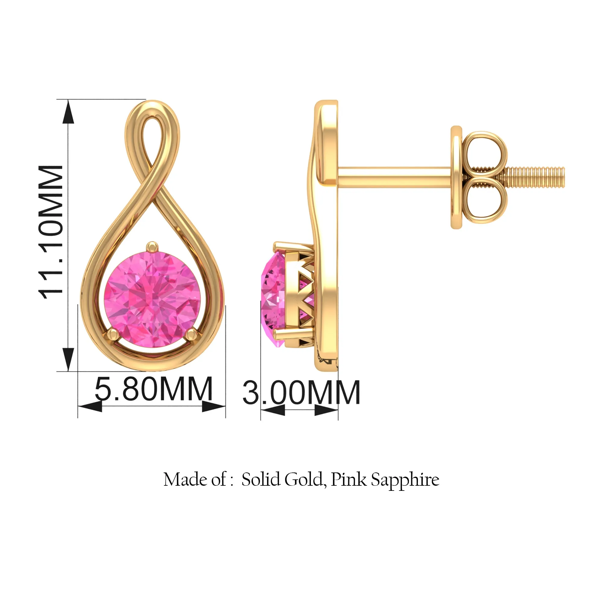 Pink Sapphire Solitaire Infinity Stud Earrings