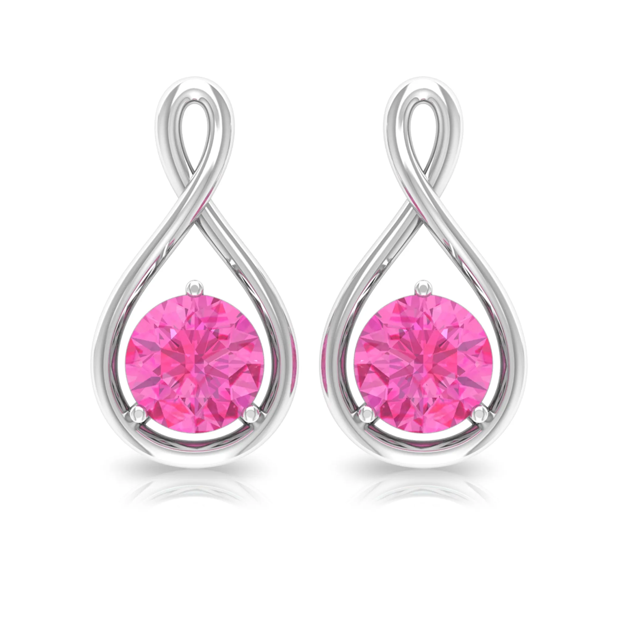 Pink Sapphire Solitaire Infinity Stud Earrings