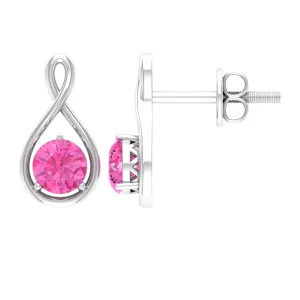 Pink Sapphire Solitaire Infinity Stud Earrings