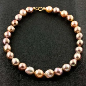 Pinkish Peach Tone Cultured Baroque Pearl Necklace