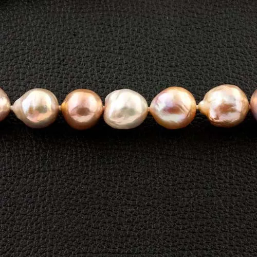 Pinkish Peach Tone Cultured Baroque Pearl Necklace