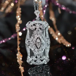 Platinum Edwardian Diamond Pin/Pendant With Platinum Chain