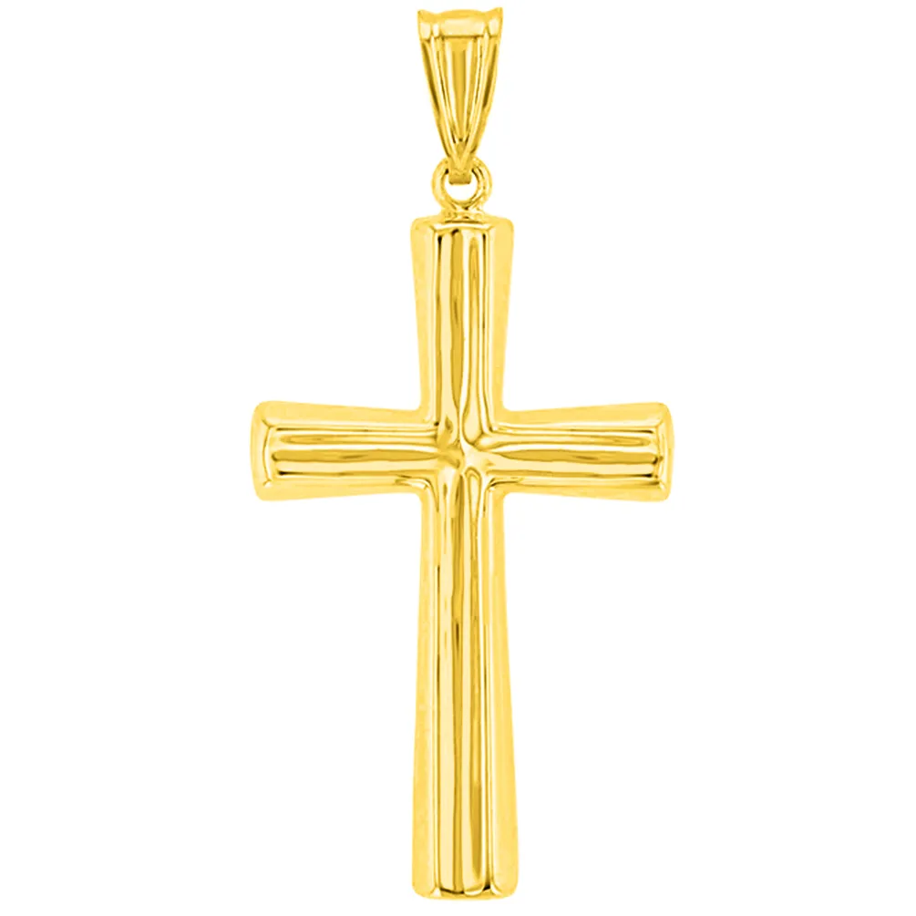 Polished 14K Yellow Gold Plain Religious Cross Pendant with Figaro Chain Necklace