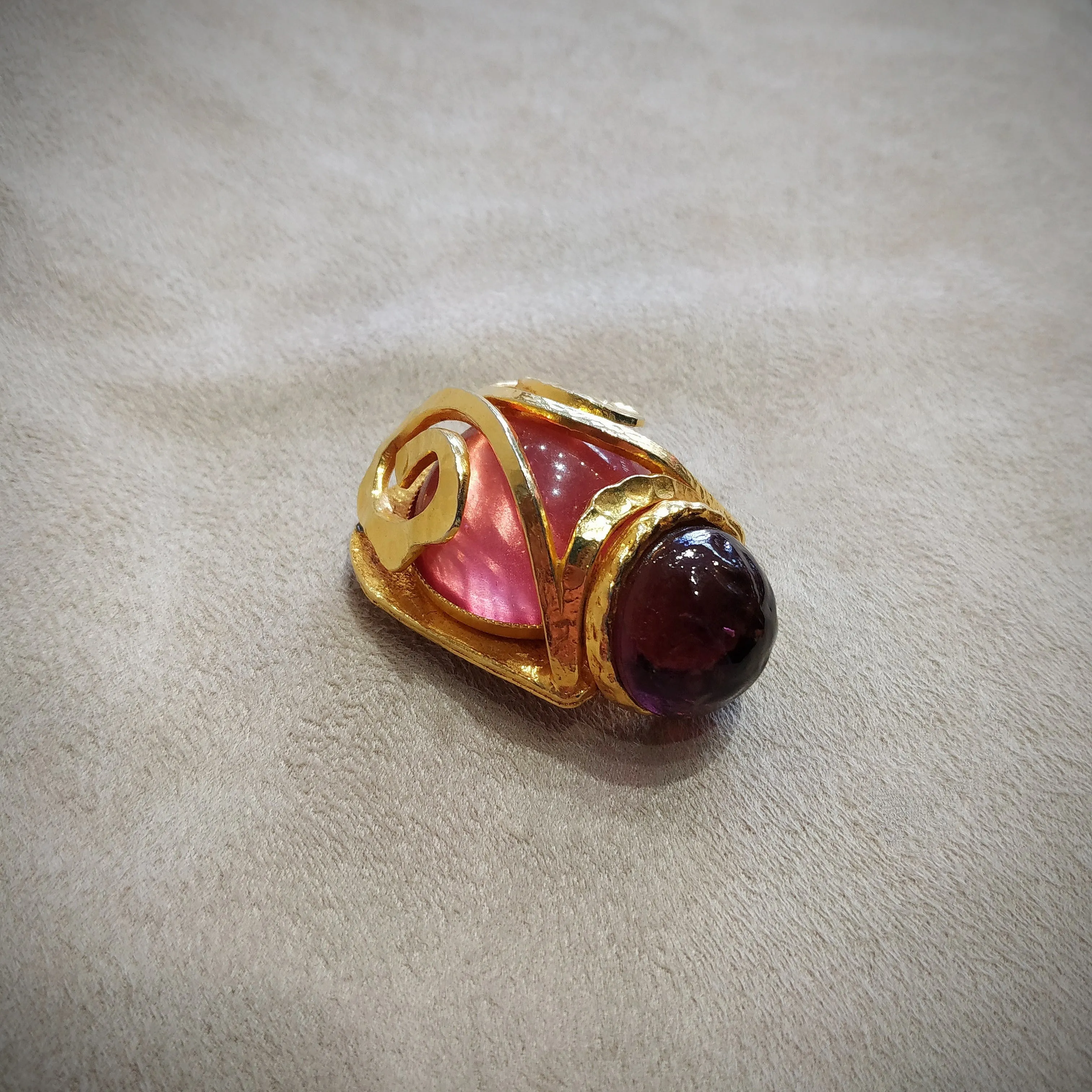 Poured glass Pink Red Golden Brooch  by Rose Cardin