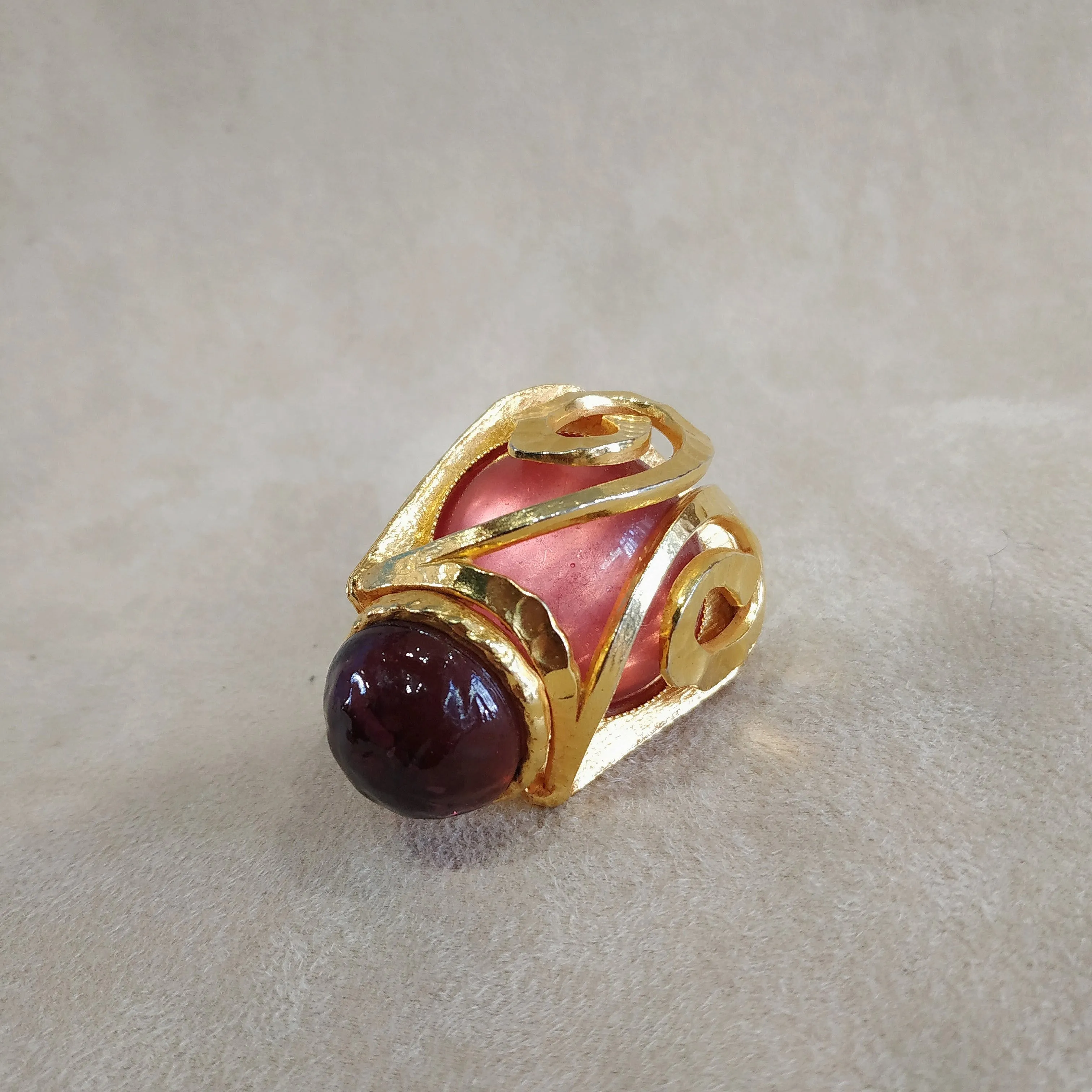 Poured glass Pink Red Golden Brooch  by Rose Cardin