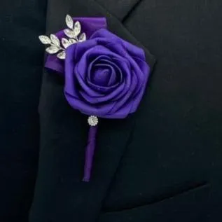 Purple Formal wear Boutonniere, Lapel Pin, Real Touch rose, Groom,Wedding Flower Pin, Groomsmen ~BT0012