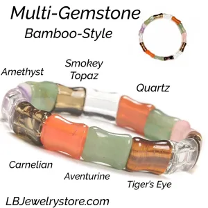 Rare Multi-Gemstone Bamboo-Style Gemstone Bangle Bracelet